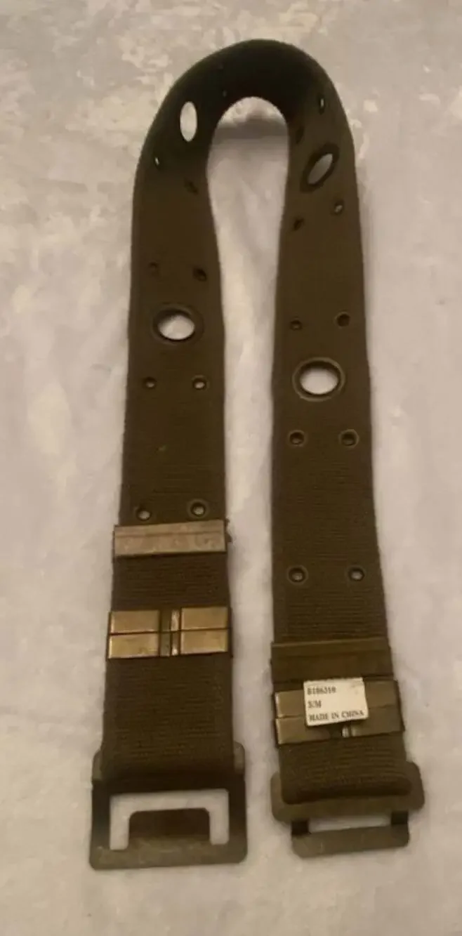 Military Style Olive Green Canvas Webbing Belt with Brass Hardware and Grommets